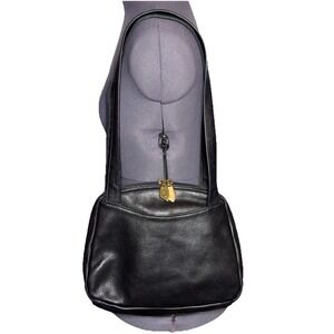 Vintage 90s Black Leather Shoulder Bag Minimalist Quiet Luxury Libaire